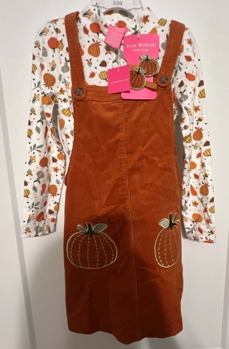 Isaac Mizrahi Corduroy Overall Dress Set Size 5T Pumpkin Fall Outfit New